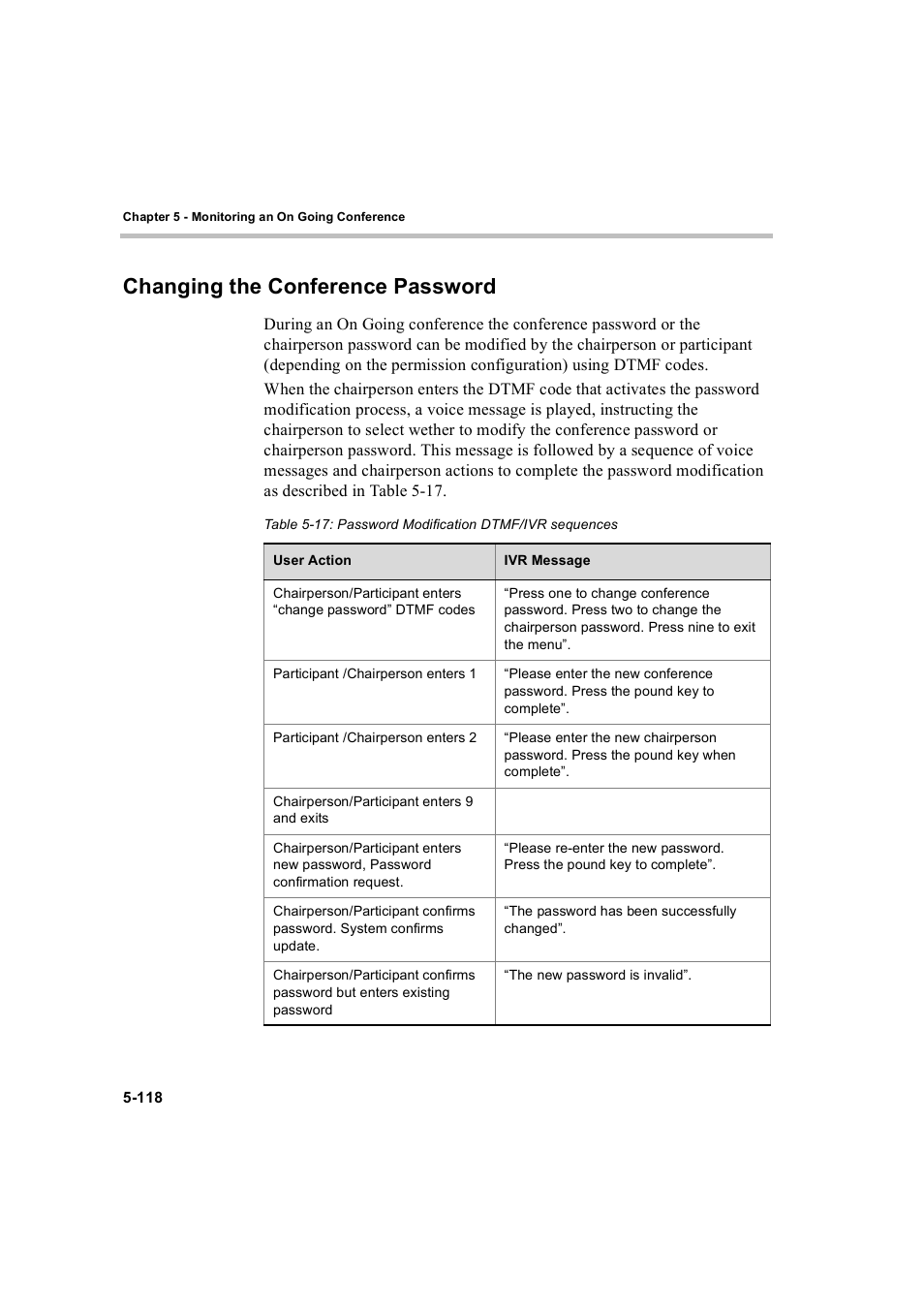 Changing the conference password, Changing the conference password -118 | Polycom WEBCOMMANDER 8 User Manual | Page 194 / 434