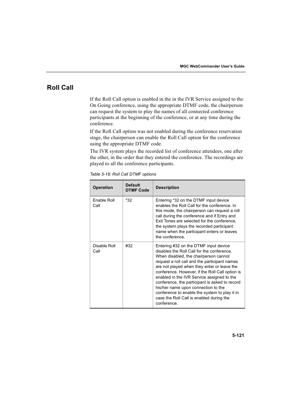 Roll call, Roll call -121 | Polycom WEBCOMMANDER 8 User Manual | Page 197 / 434