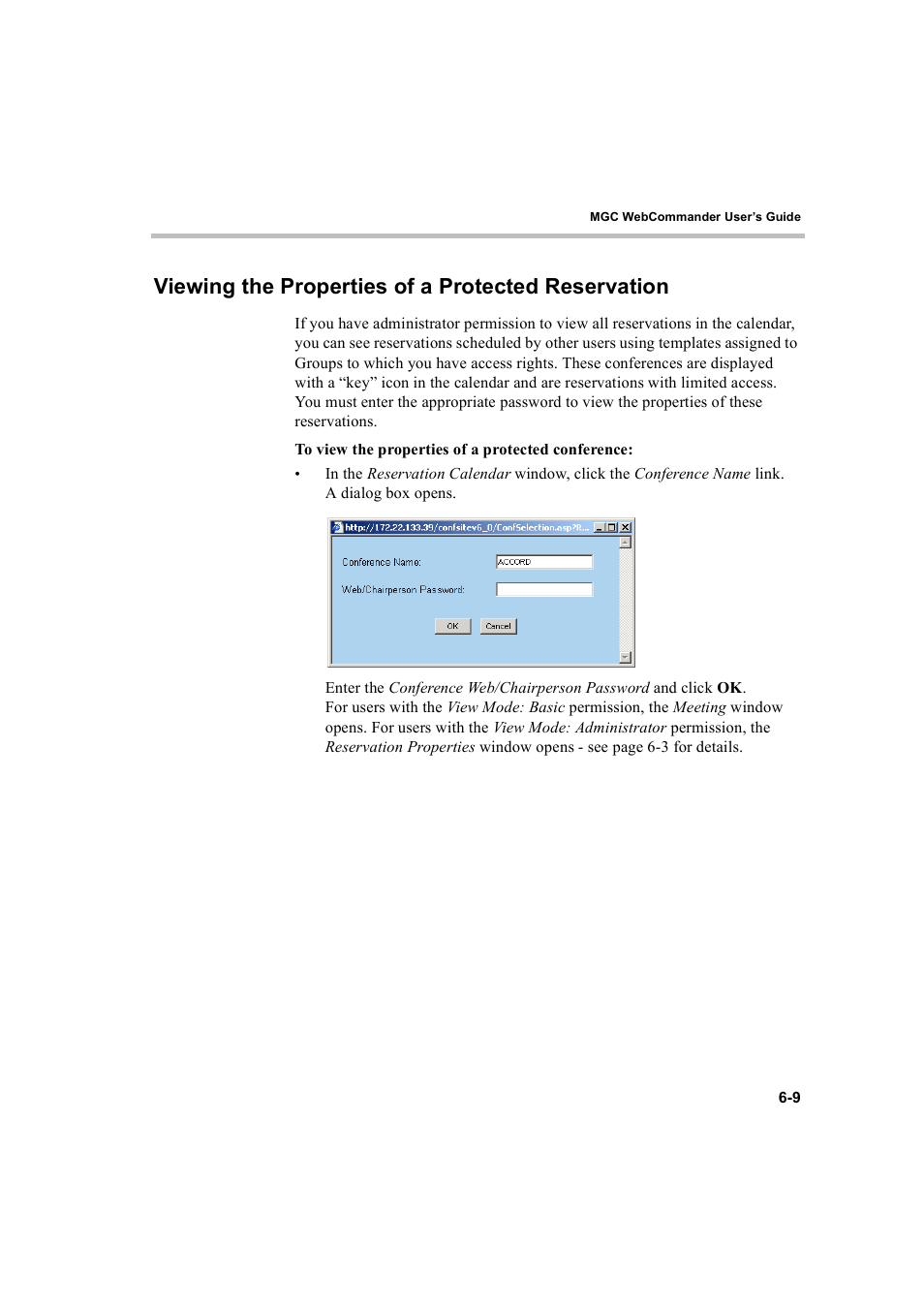 Viewing the properties of a protected reservation | Polycom WEBCOMMANDER 8 User Manual | Page 207 / 434