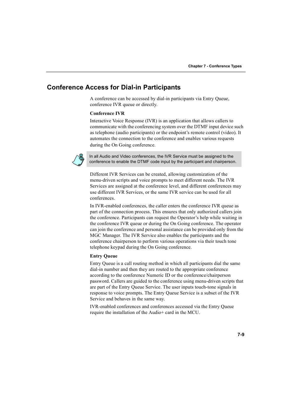 Conference access for dial-in participants, Conference access for dial-in participants -9 | Polycom WEBCOMMANDER 8 User Manual | Page 219 / 434