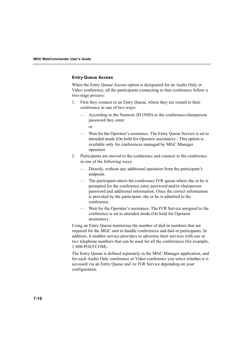 Entry queue access, Entry queue access -10 | Polycom WEBCOMMANDER 8 User Manual | Page 220 / 434