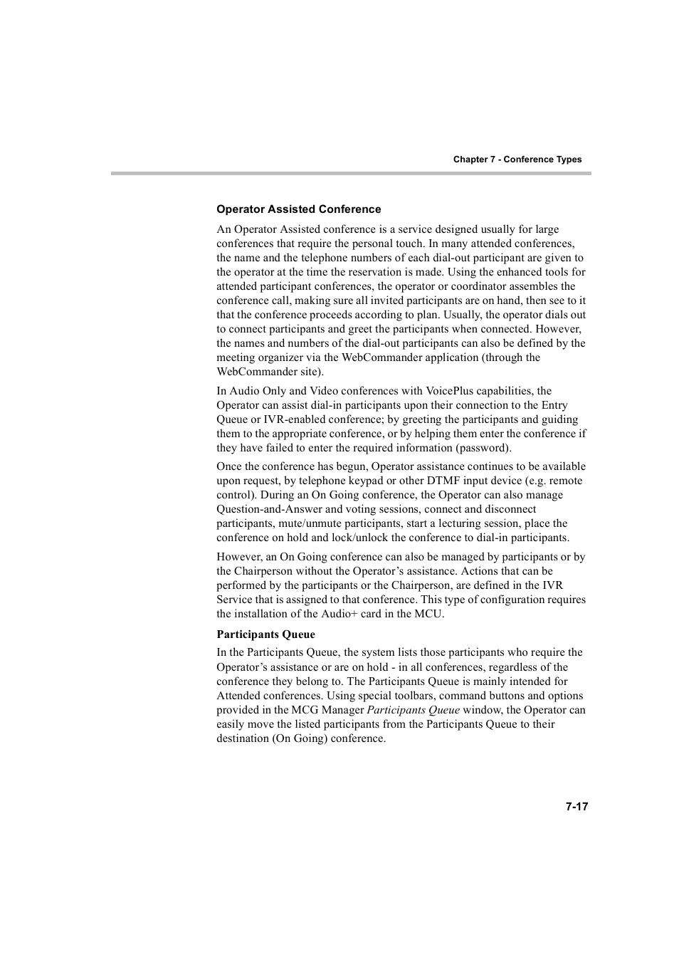 Operator assisted conference, Operator assisted conference -17 | Polycom WEBCOMMANDER 8 User Manual | Page 227 / 434