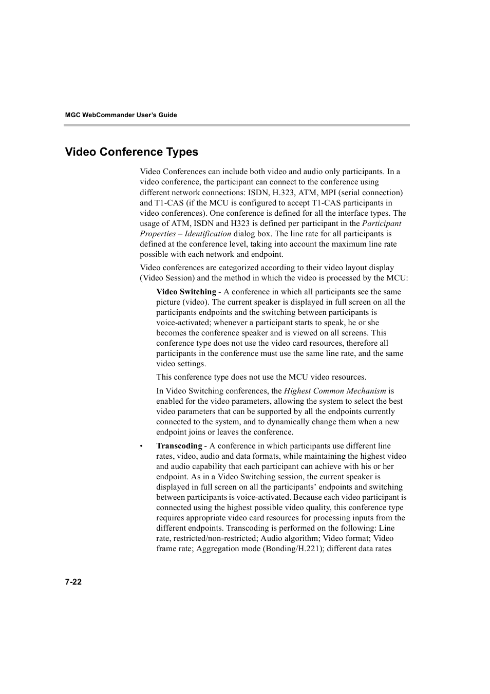 Video conference types, Video conference types -22 | Polycom WEBCOMMANDER 8 User Manual | Page 232 / 434