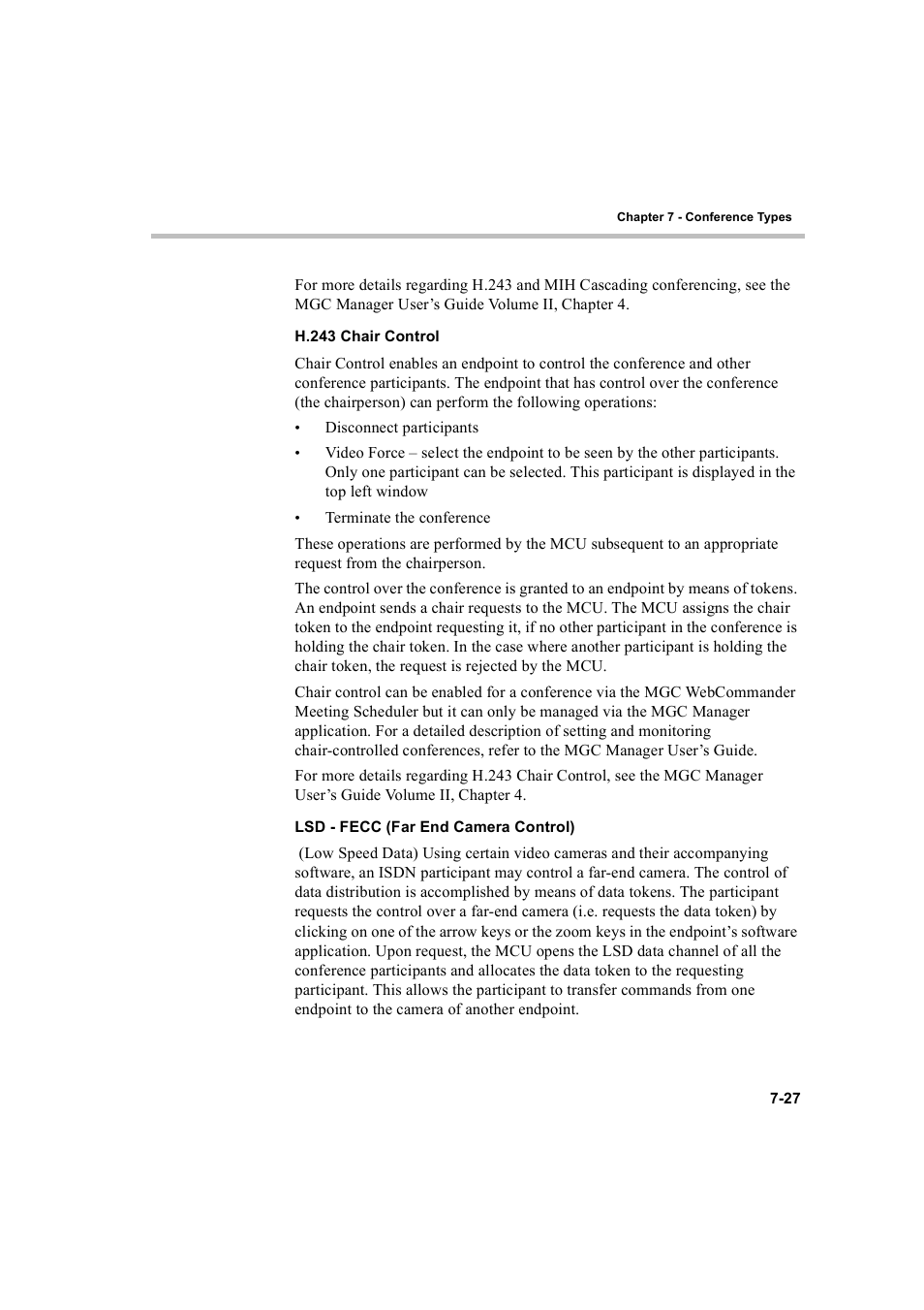 H.243 chair control, Lsd - fecc (far end camera control) | Polycom WEBCOMMANDER 8 User Manual | Page 237 / 434