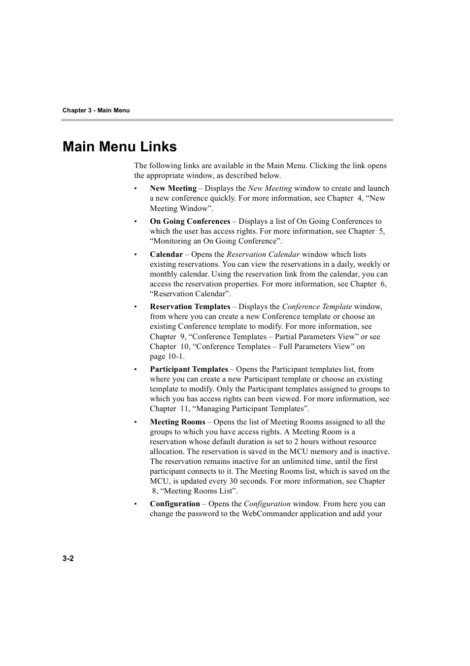 Main menu links, Main menu links -2 | Polycom WEBCOMMANDER 8 User Manual | Page 24 / 434