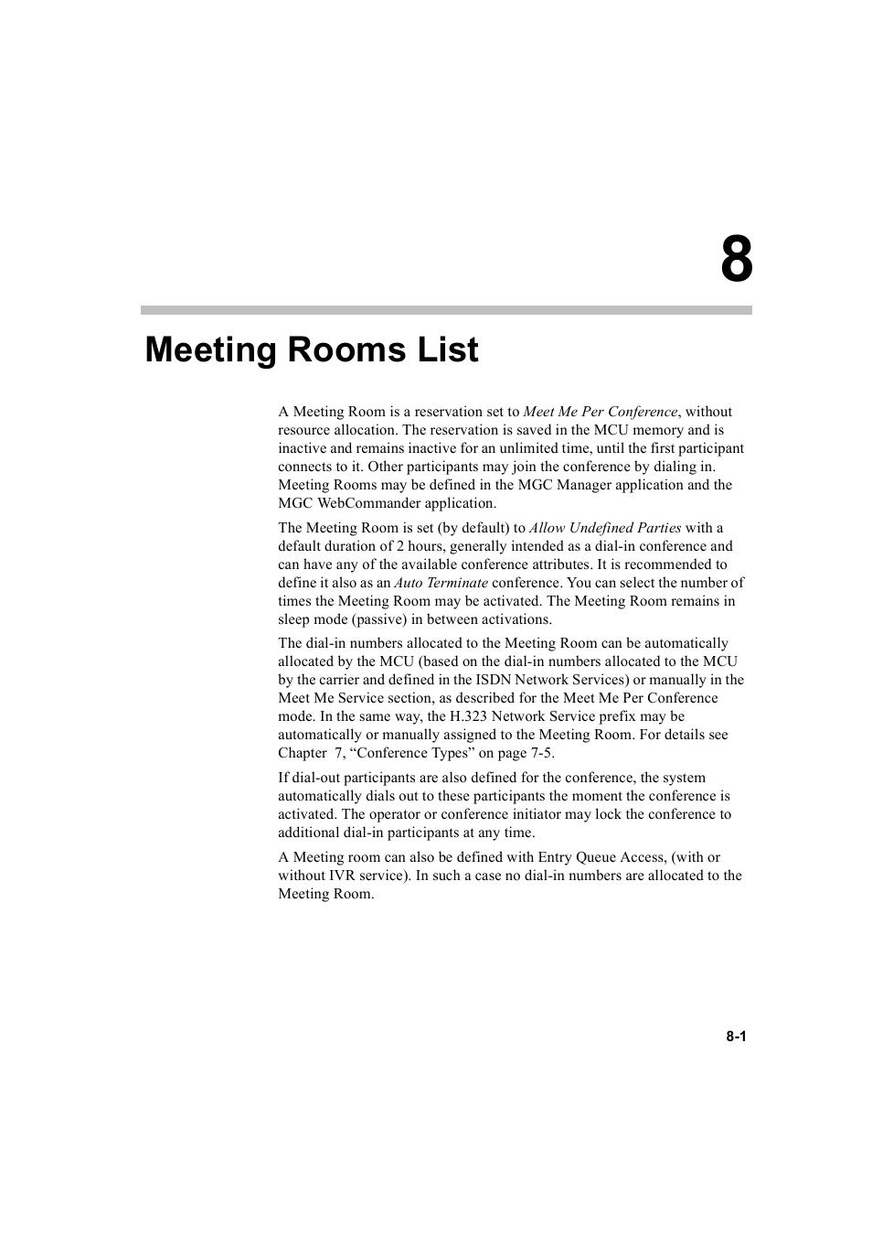 Meeting rooms list, Meeting rooms list -1 | Polycom WEBCOMMANDER 8 User Manual | Page 251 / 434