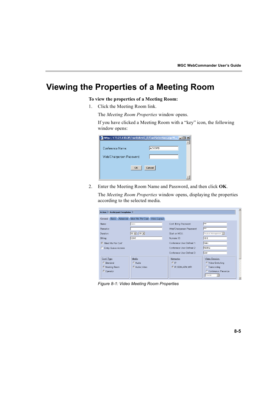 Viewing the properties of a meeting room, Viewing the properties of a meeting room -5 | Polycom WEBCOMMANDER 8 User Manual | Page 255 / 434