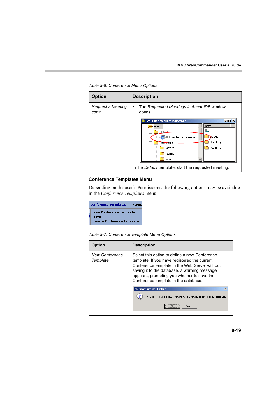 Conference templates menu, Conference templates menu -19 | Polycom WEBCOMMANDER 8 User Manual | Page 277 / 434