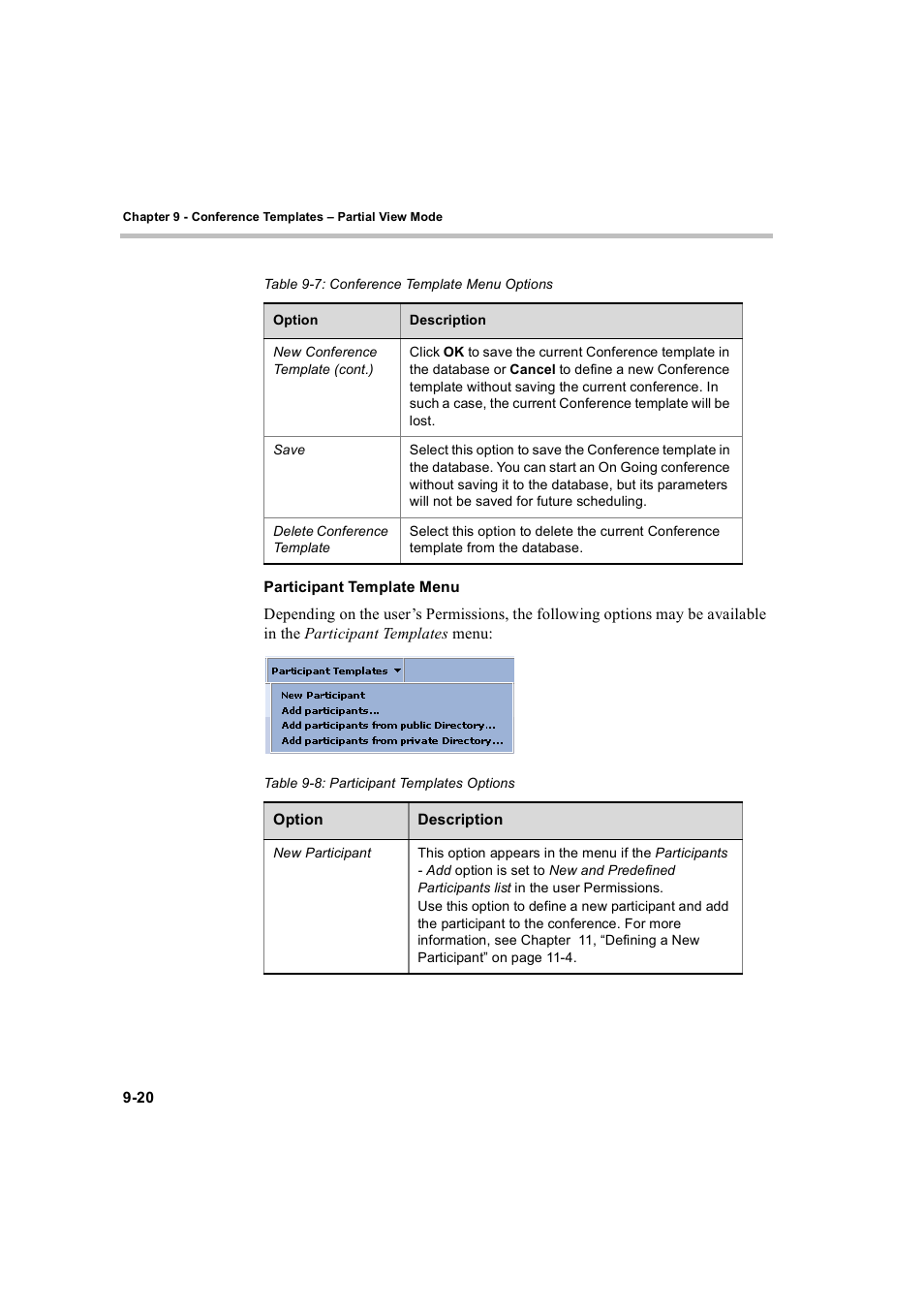 Participant template menu, Participant template menu -20 | Polycom WEBCOMMANDER 8 User Manual | Page 278 / 434
