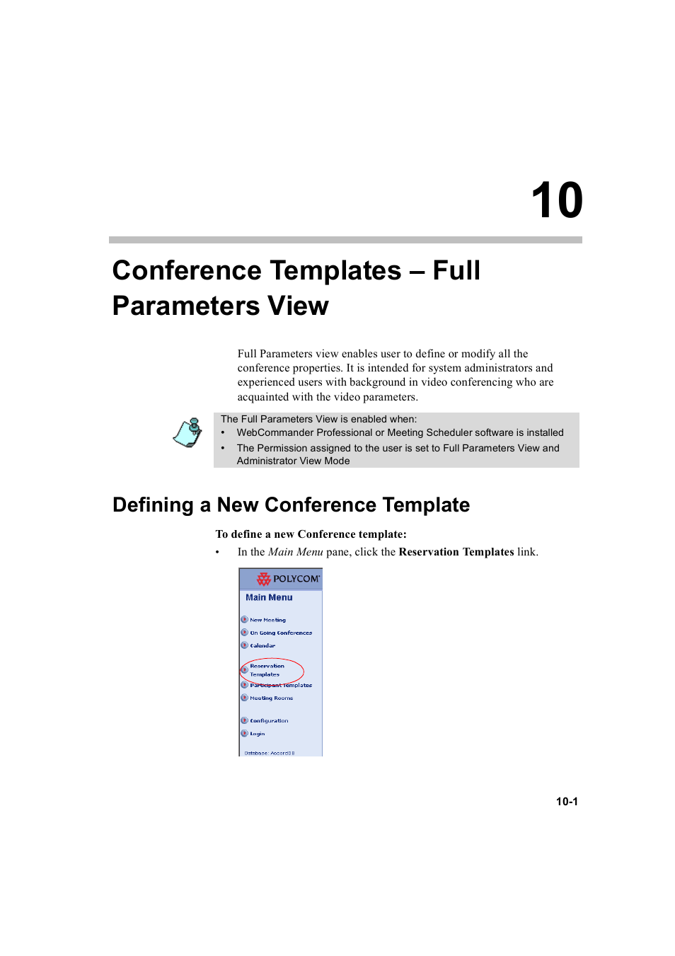 Conference templates – full parameters view, Conference templates – full parameters view -1, Defining a new conference template -1 | Defining a new conference template | Polycom WEBCOMMANDER 8 User Manual | Page 287 / 434