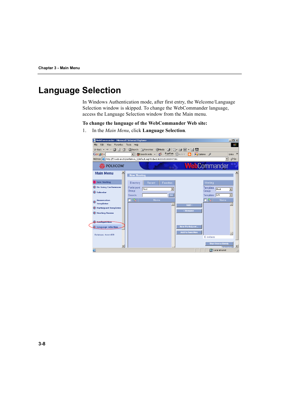 Language selection, Language selection -8 | Polycom WEBCOMMANDER 8 User Manual | Page 30 / 434