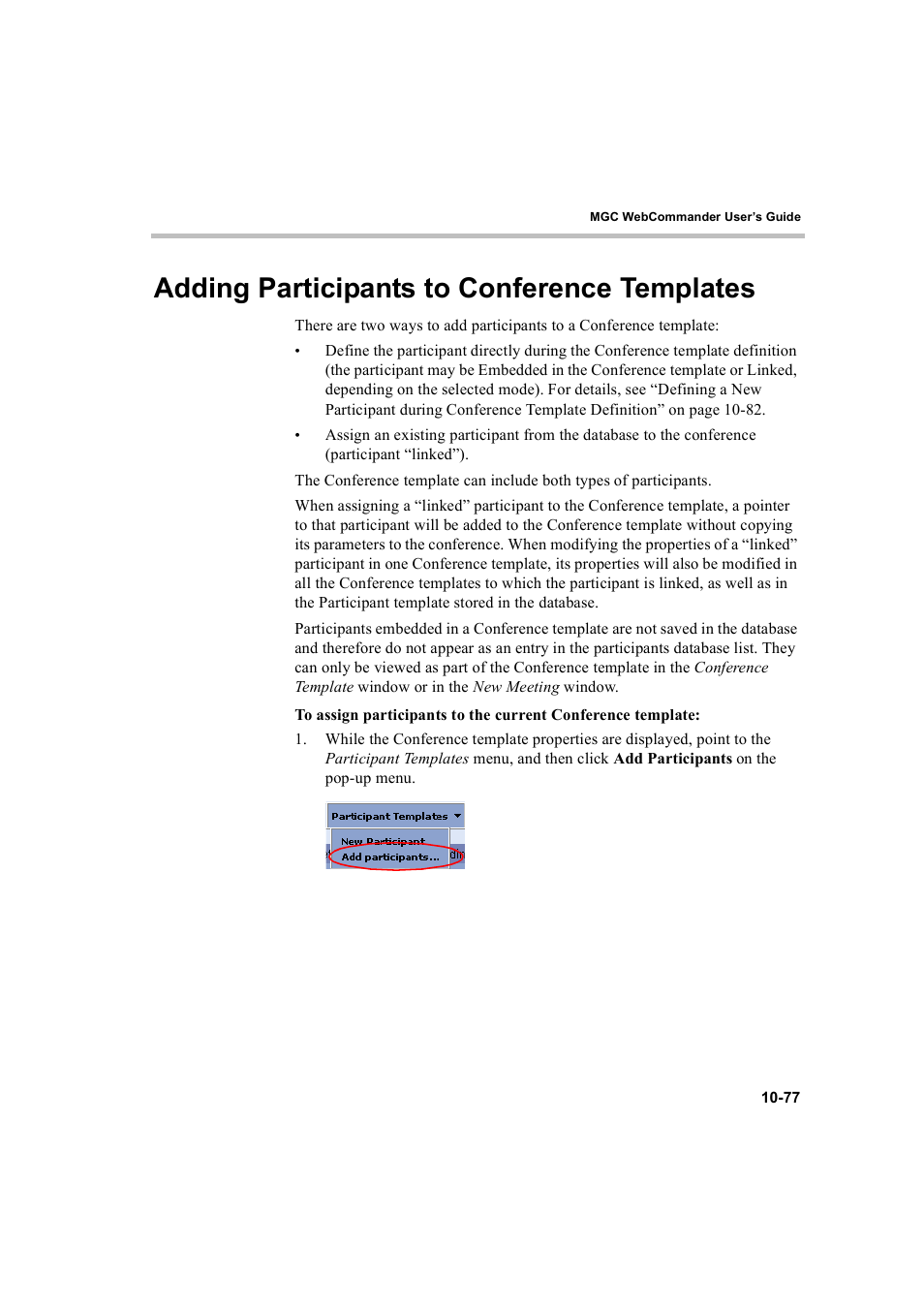 Adding participants to conference templates, Adding participants to conference templates -77 | Polycom WEBCOMMANDER 8 User Manual | Page 363 / 434