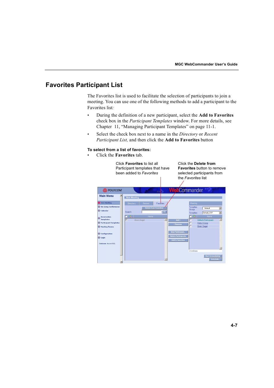 Favorites participant list, Favorites participant list -7 | Polycom WEBCOMMANDER 8 User Manual | Page 39 / 434