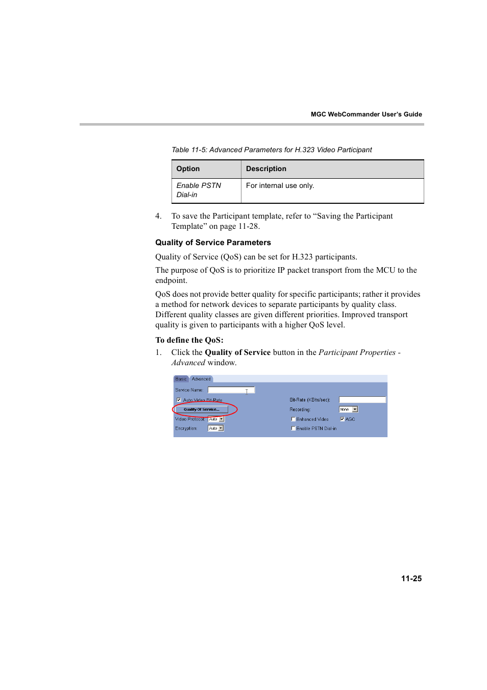 Quality of service parameters, Quality of service parameters -25 | Polycom WEBCOMMANDER 8 User Manual | Page 401 / 434