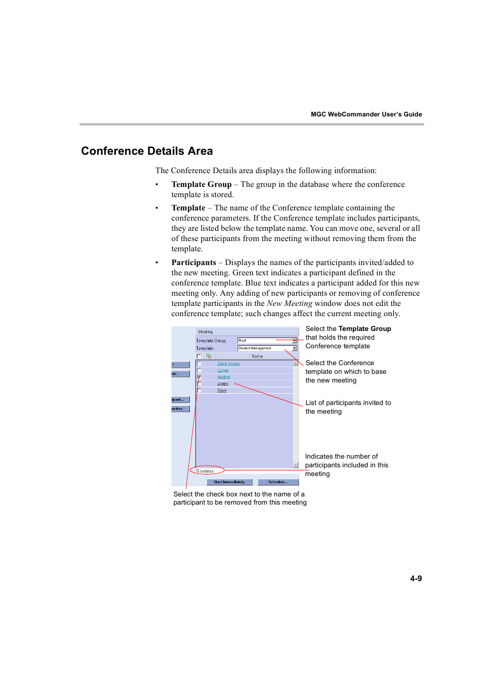 Conference details area, Conference details area -9 | Polycom WEBCOMMANDER 8 User Manual | Page 41 / 434