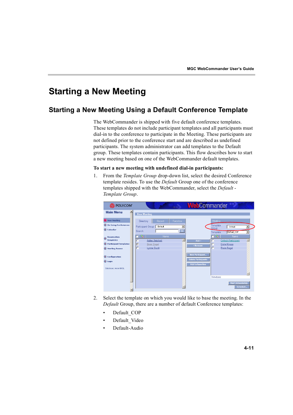 Starting a new meeting, Starting a new meeting -11 | Polycom WEBCOMMANDER 8 User Manual | Page 43 / 434