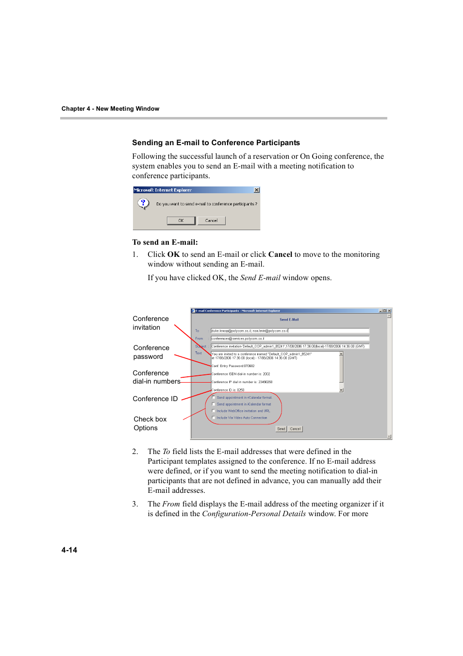 Sending an e-mail to conference participants, Sending an e-mail to conference participants -14 | Polycom WEBCOMMANDER 8 User Manual | Page 46 / 434