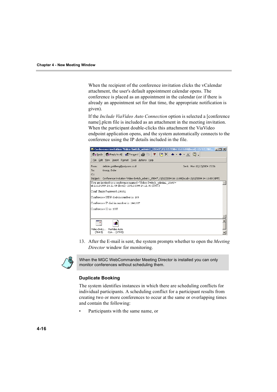 Duplicate booking, Duplicate booking -16 | Polycom WEBCOMMANDER 8 User Manual | Page 48 / 434