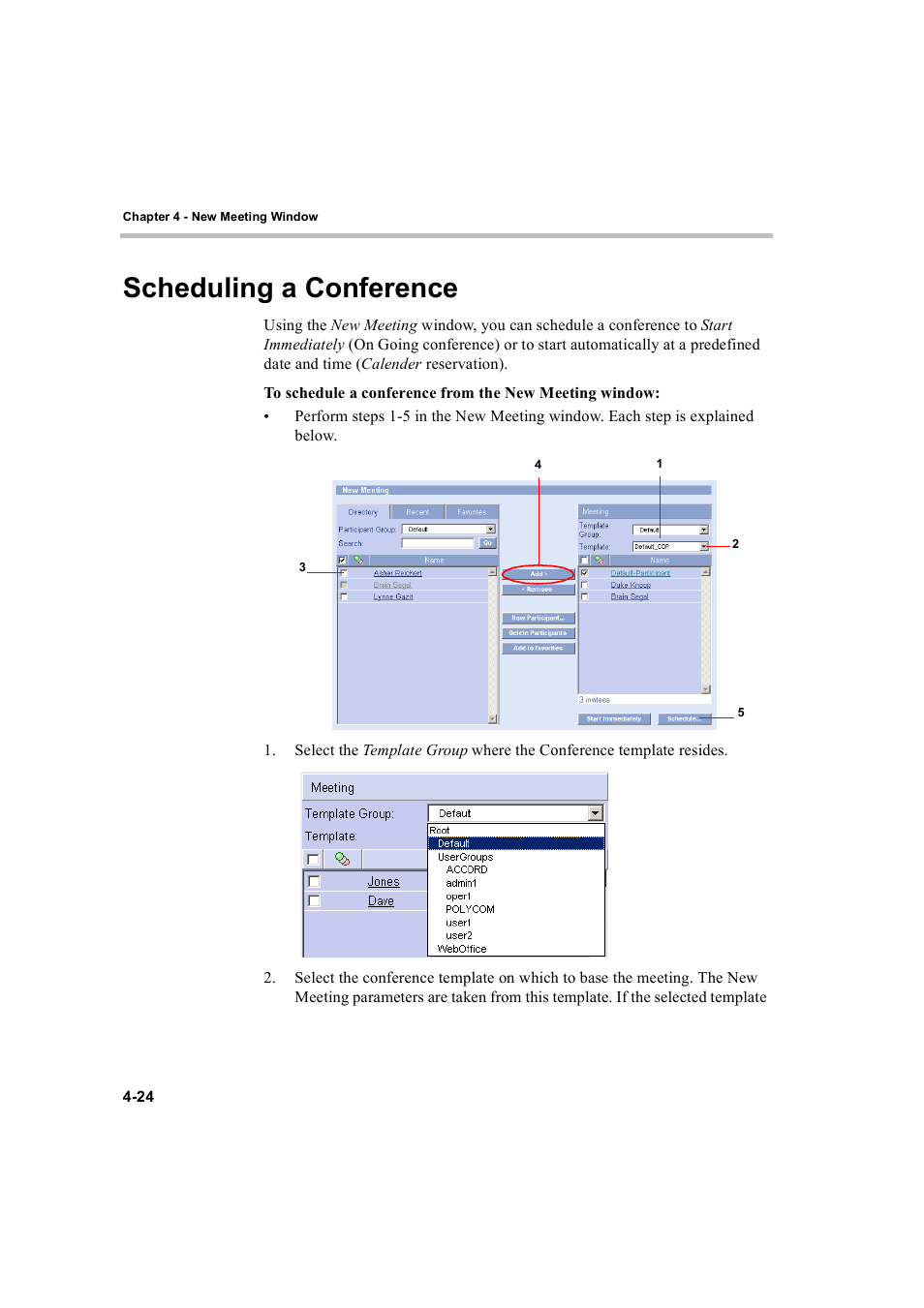 Scheduling a conference, Scheduling a conference -24 | Polycom WEBCOMMANDER 8 User Manual | Page 56 / 434