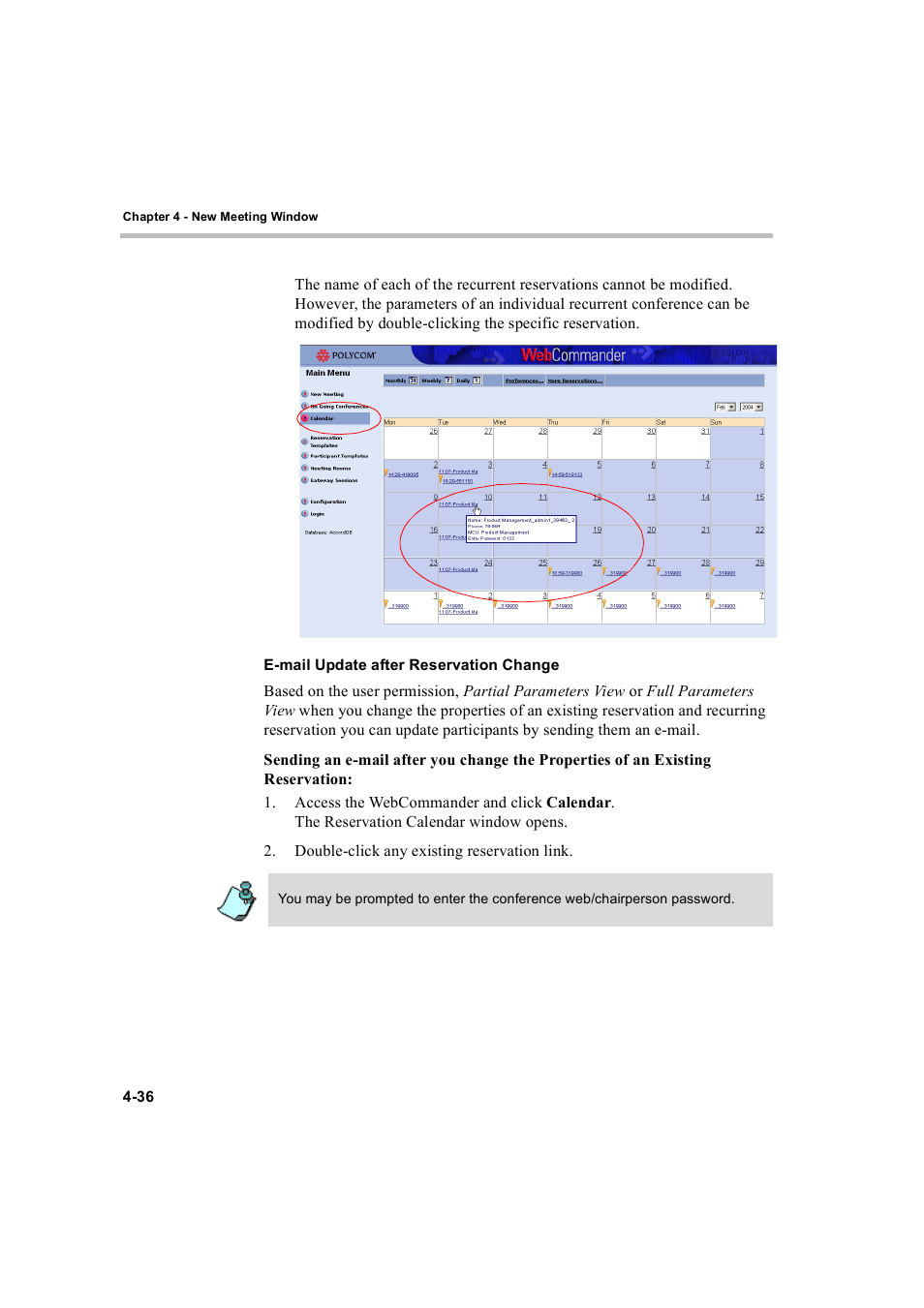 E-mail update after reservation change, E-mail update after reservation change -36 | Polycom WEBCOMMANDER 8 User Manual | Page 68 / 434