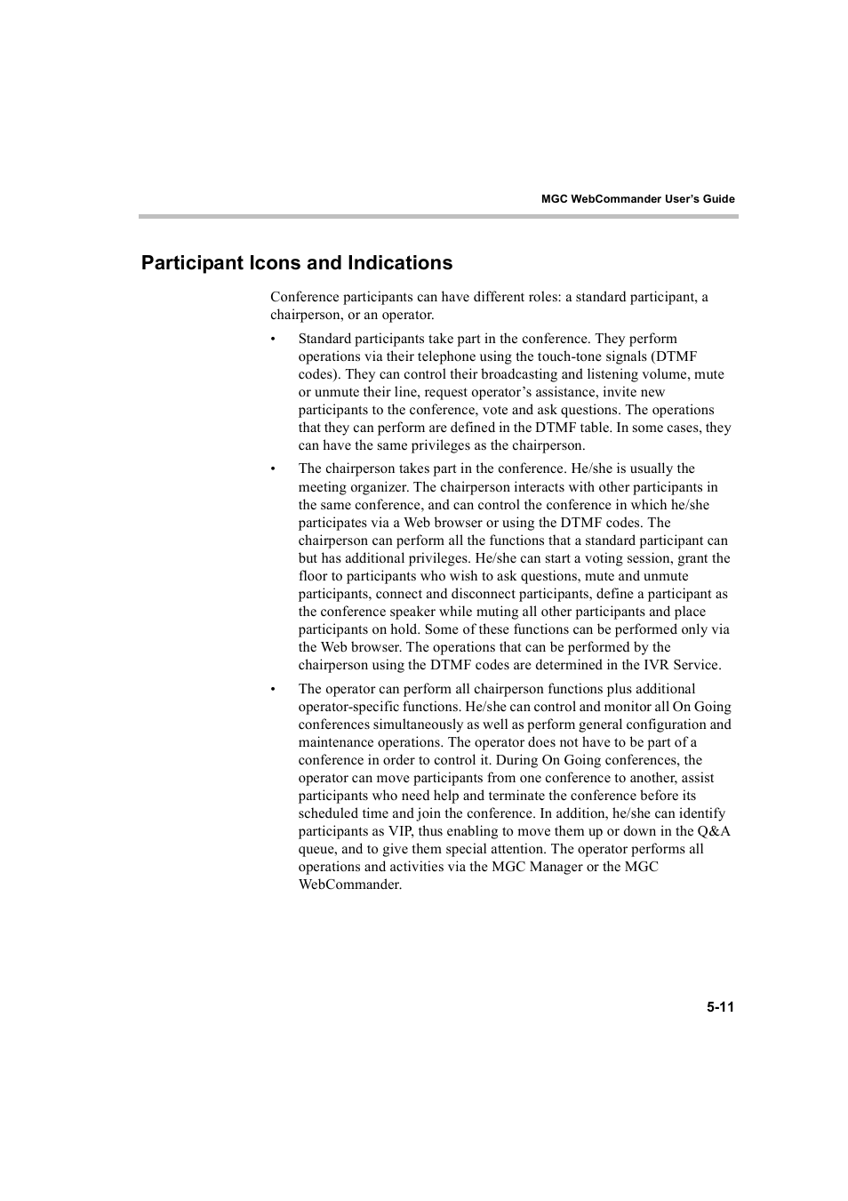 Participant icons and indications, Participant icons and indications -11 | Polycom WEBCOMMANDER 8 User Manual | Page 87 / 434