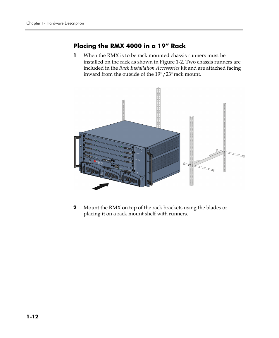 Placing the rmx 4000 in a 19” rack, Placing the rmx 4000 in a 19” rack -12 | Polycom DOC2559C User Manual | Page 18 / 63