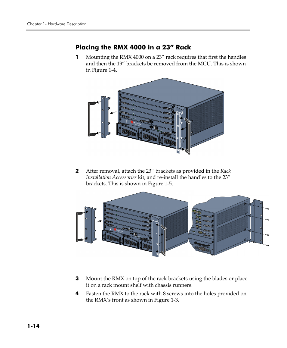 Placing the rmx 4000 in a 23” rack, Placing the rmx 4000 in a 23” rack -14 | Polycom DOC2559C User Manual | Page 20 / 63