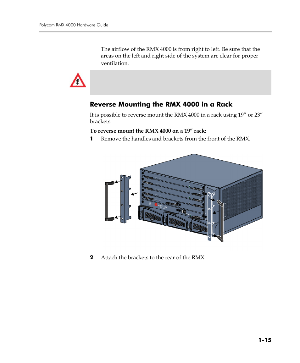 Reverse mounting the rmx 4000 in a rack, Reverse mounting the rmx 4000 in a rack -15 | Polycom DOC2559C User Manual | Page 21 / 63