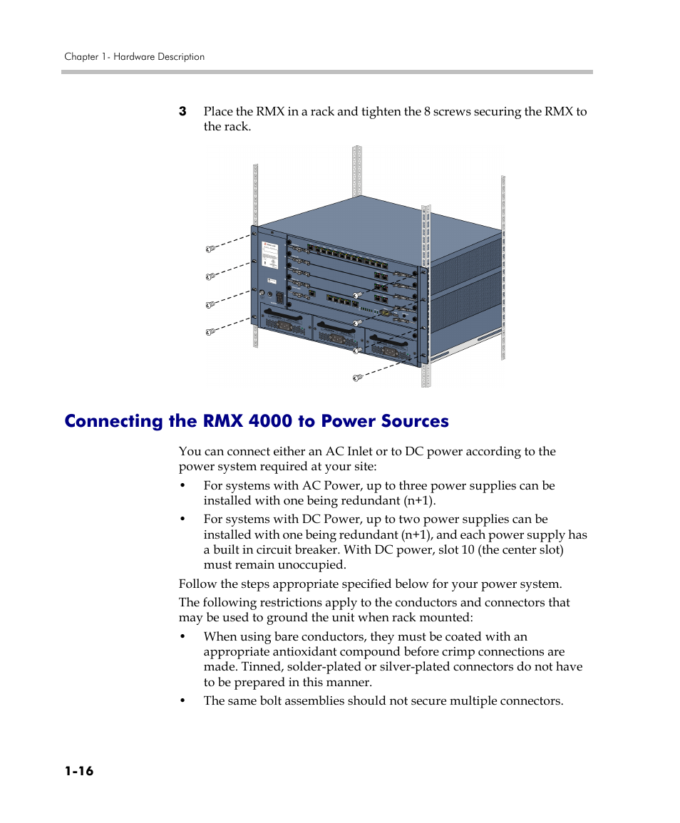 Connecting the rmx 4000 to power sources, Connecting the rmx 4000 to power sources -16 | Polycom DOC2559C User Manual | Page 22 / 63