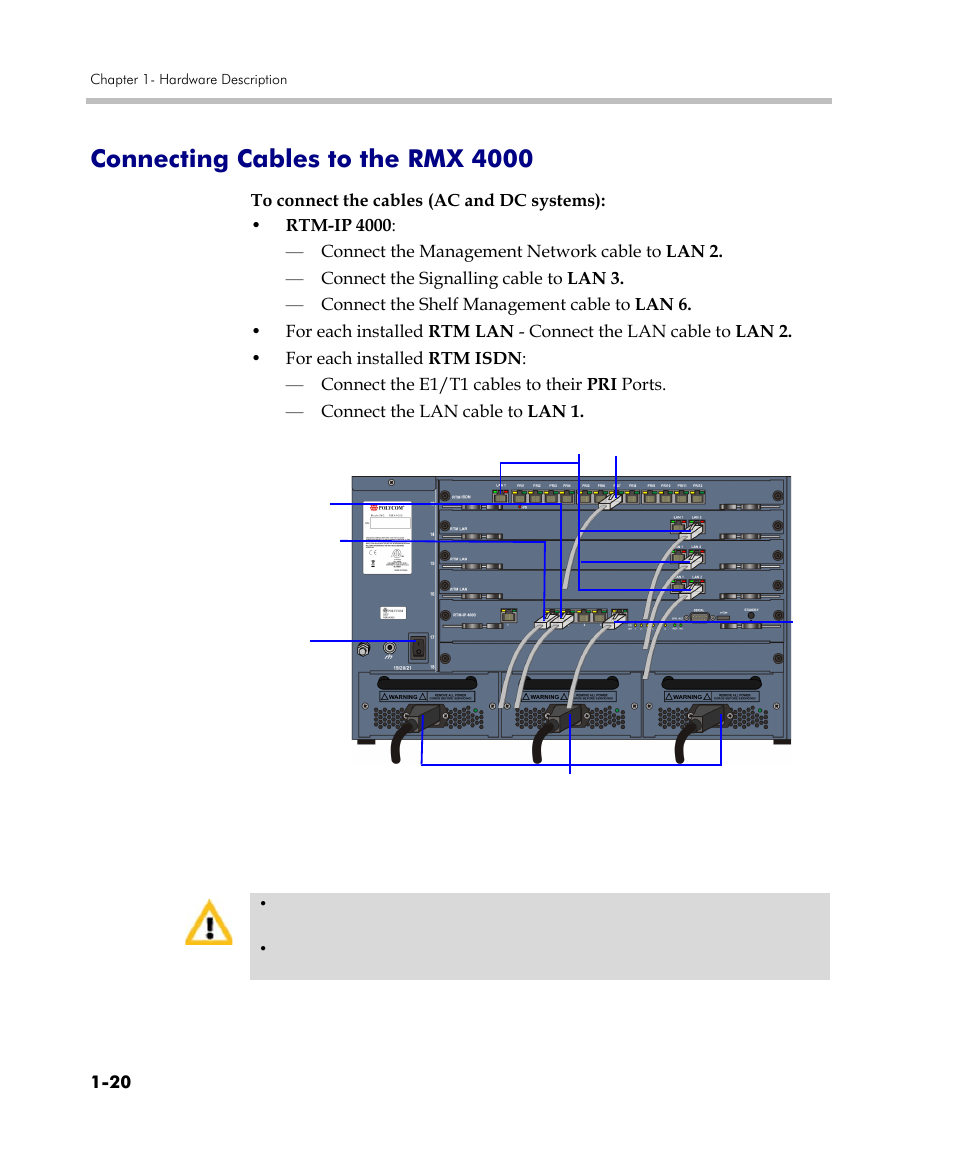 Connecting cables to the rmx 4000, Connecting cables to the rmx 4000 -20 | Polycom DOC2559C User Manual | Page 26 / 63
