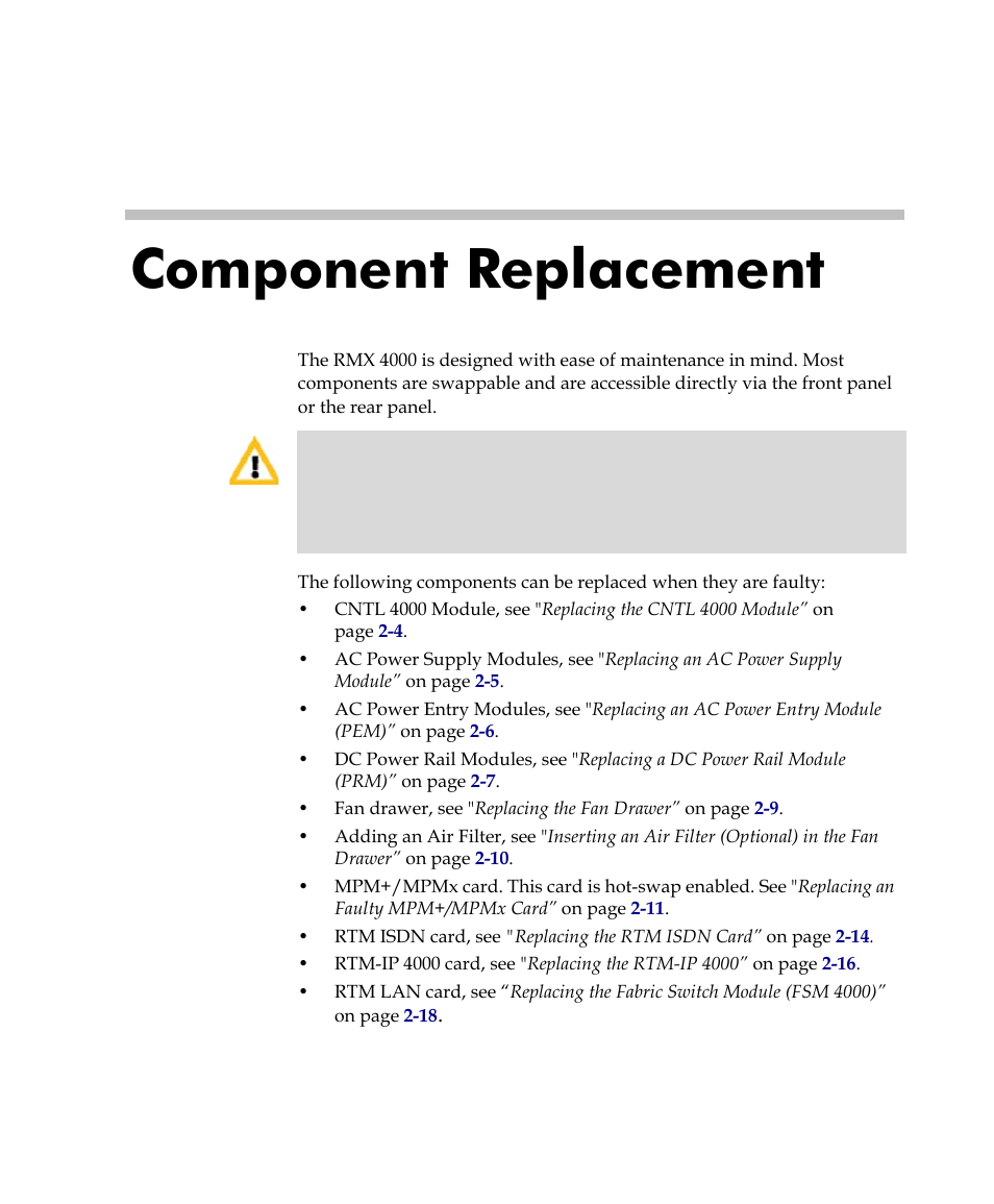 Component replacement, Component replacement -1 | Polycom DOC2559C User Manual | Page 45 / 63