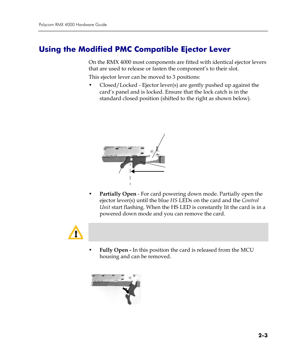 Using the modified pmc compatible ejector lever, Using the modified pmc compatible ejector lever -3 | Polycom DOC2559C User Manual | Page 47 / 63