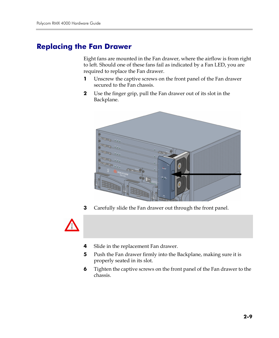 Replacing the fan drawer, Replacing the fan drawer -9 | Polycom DOC2559C User Manual | Page 53 / 63