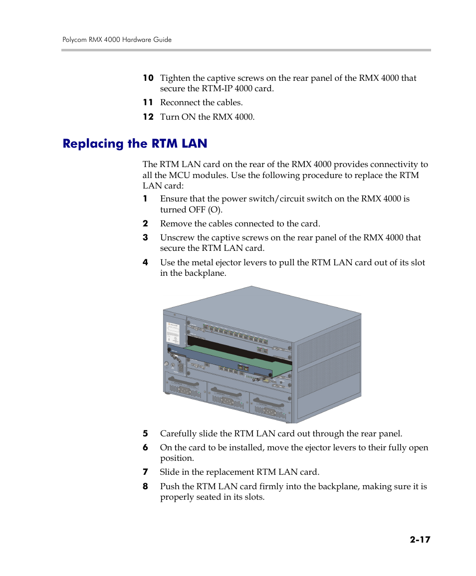 Replacing the rtm lan, Replacing the rtm lan -17 | Polycom DOC2559C User Manual | Page 61 / 63