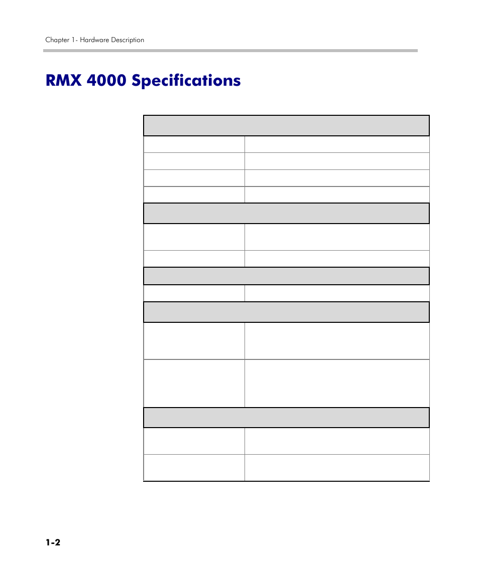 Rmx 4000 specifications, Rmx 4000 specifications -2 | Polycom DOC2559C User Manual | Page 8 / 63