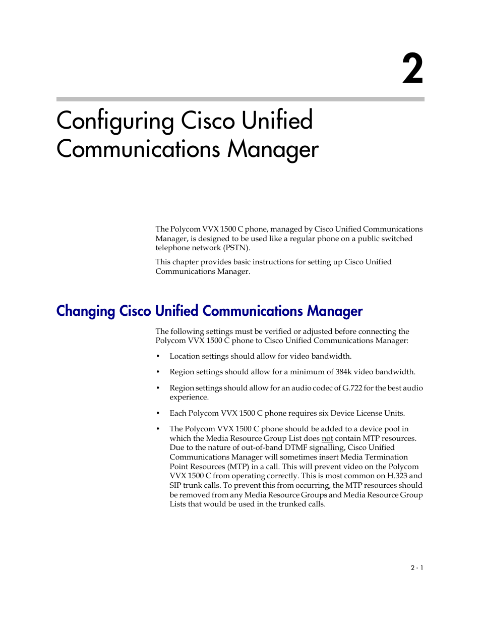 Configuring cisco unified communications manager, Changing cisco unified communications manager, Changing cisco unified communications manager –1 | Configuring cisco unified, Communications manager | Polycom VVX C Business Media Phone for Cisco Unified Communications Manager (SIP) User Manual | Page 11 / 52