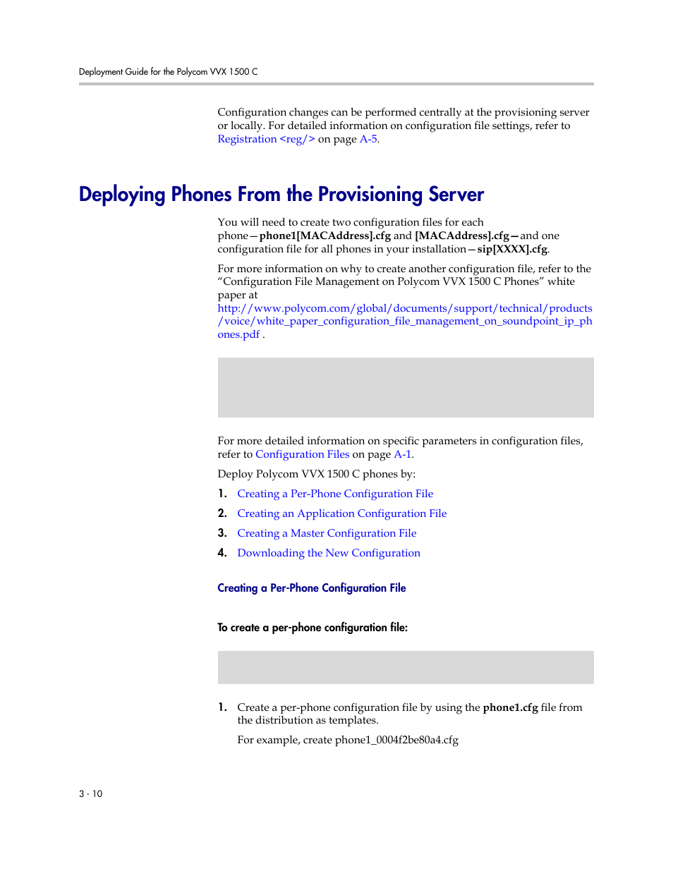 Deploying phones from the provisioning server, Deploying phones from the provisioning server –10, Deploying phones from the | Provisioning server | Polycom VVX C Business  Media Phone for Cisco Unified  Communications Manager (SIP) User Manual | Page 30 / 52