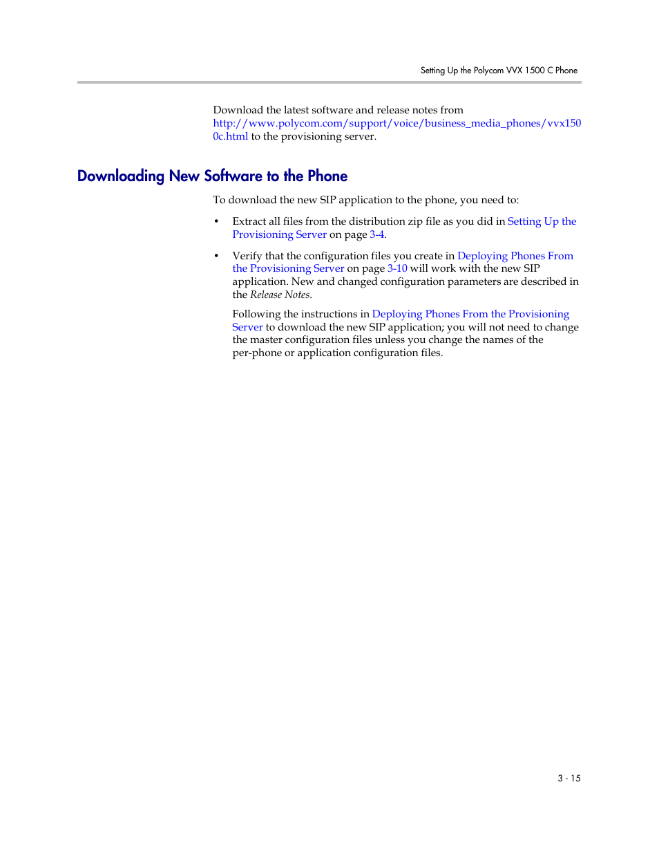 Downloading new software to the phone, Downloading new software to the phone –15, Downloading | New software to the phone | Polycom VVX C Business  Media Phone for Cisco Unified  Communications Manager (SIP) User Manual | Page 35 / 52