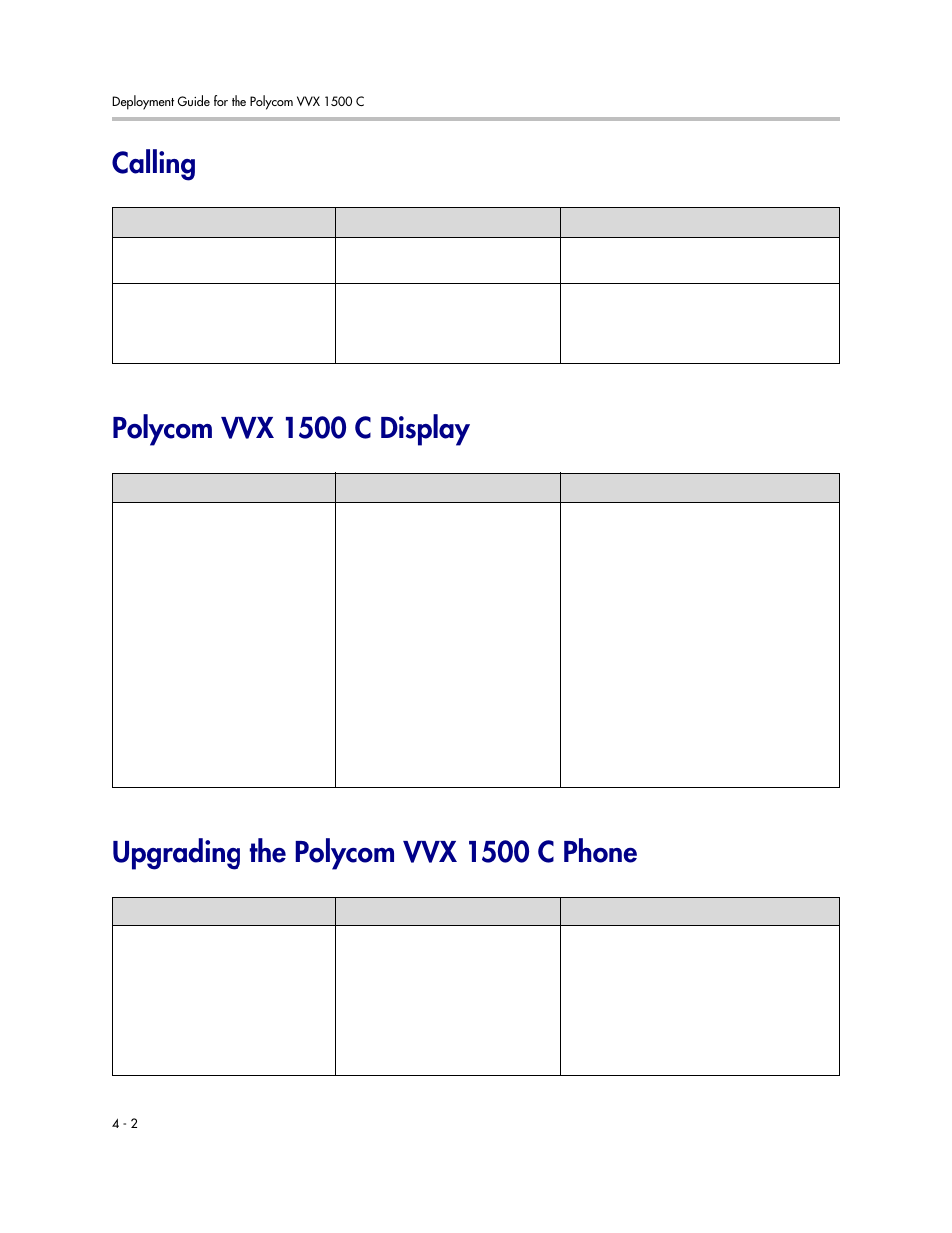 Calling, Polycom vvx 1500 c display, Upgrading the polycom vvx 1500 c phone | Calling –2 polycom vvx 1500 c display –2 | Polycom VVX C Business  Media Phone for Cisco Unified  Communications Manager (SIP) User Manual | Page 38 / 52