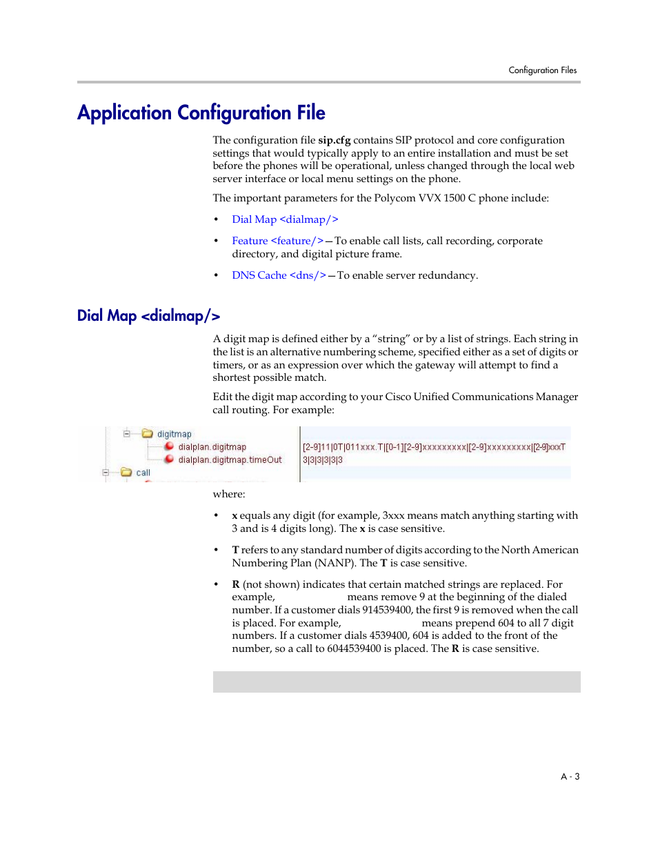 Application configuration file, Dial map <dialmap, Dial | Map <dialmap | Polycom VVX C Business  Media Phone for Cisco Unified  Communications Manager (SIP) User Manual | Page 41 / 52