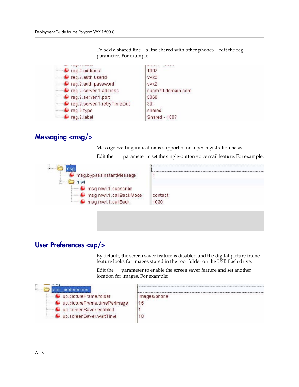Messaging <msg, User preferences <up | Polycom VVX C Business  Media Phone for Cisco Unified  Communications Manager (SIP) User Manual | Page 44 / 52