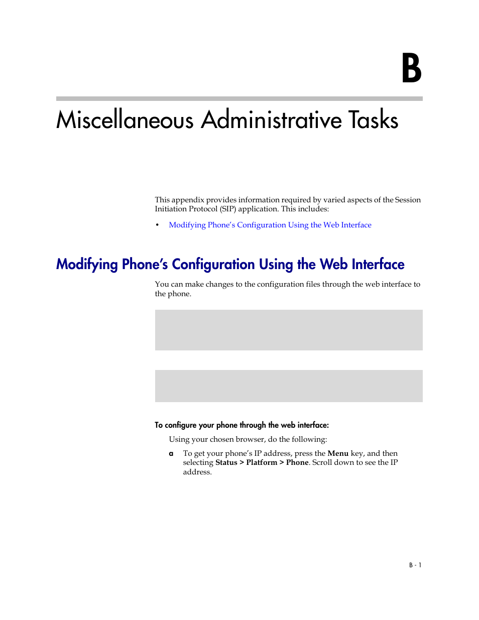 Miscellaneous administrative tasks, Modifying, Phone’s configuration using the web interface | Modifying phone’s configuration, Using the web interface | Polycom VVX C Business  Media Phone for Cisco Unified  Communications Manager (SIP) User Manual | Page 45 / 52