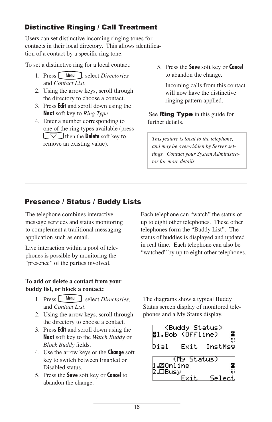 Distinctive ringing / call treatment, Presence / status / buddy lists, Do not distu | See also, Distinctive ringing, Call treatment | Polycom IP 300 User Manual | Page 19 / 28