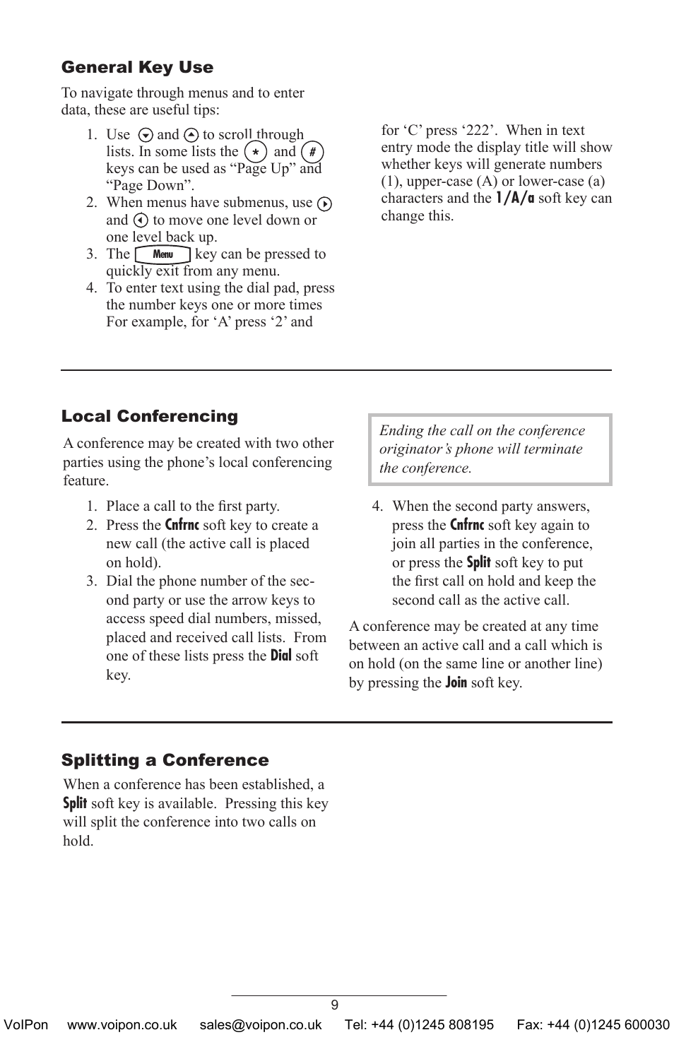 Splitting a conference, General key use, Local conferencing | Polycom SoundPoint IP 430 SIP User Manual | Page 12 / 31