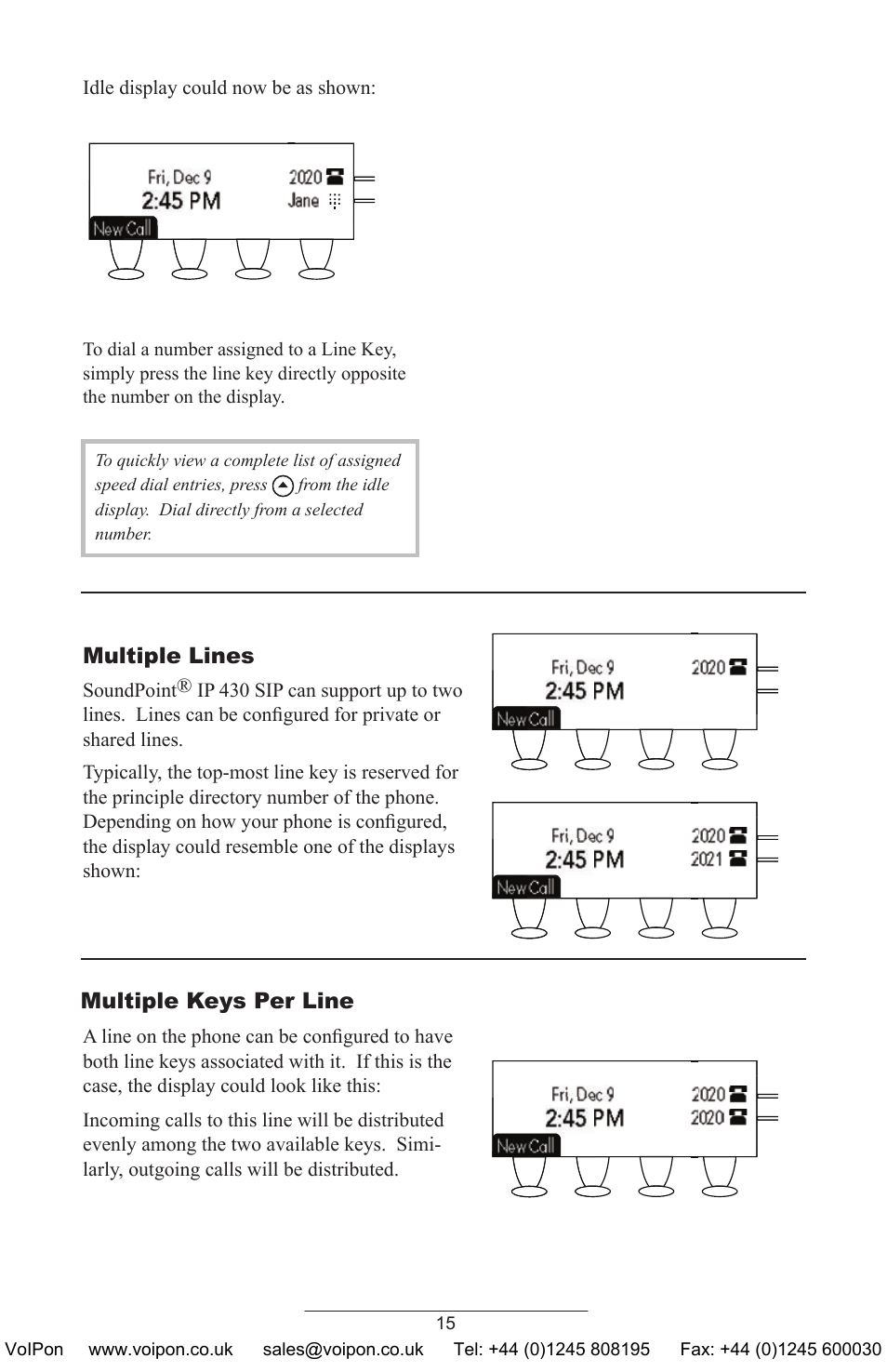 Multiple lines, Multiple keys per line | Polycom SoundPoint IP 430 SIP User Manual | Page 18 / 31