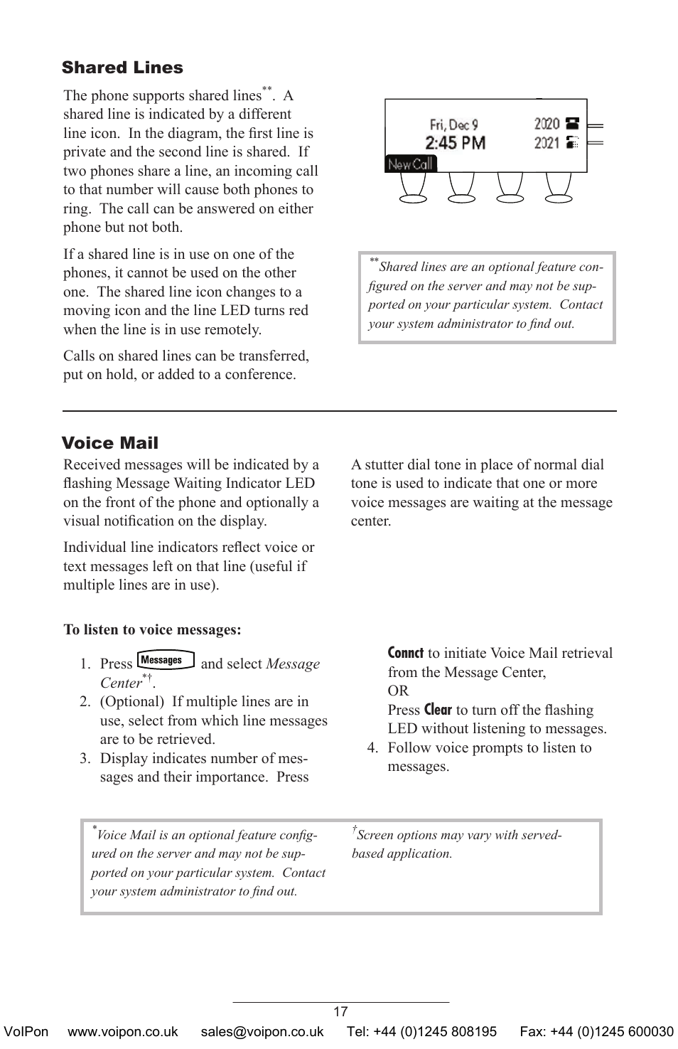 Shared lines, Voice mail | Polycom SoundPoint IP 430 SIP User Manual | Page 20 / 31