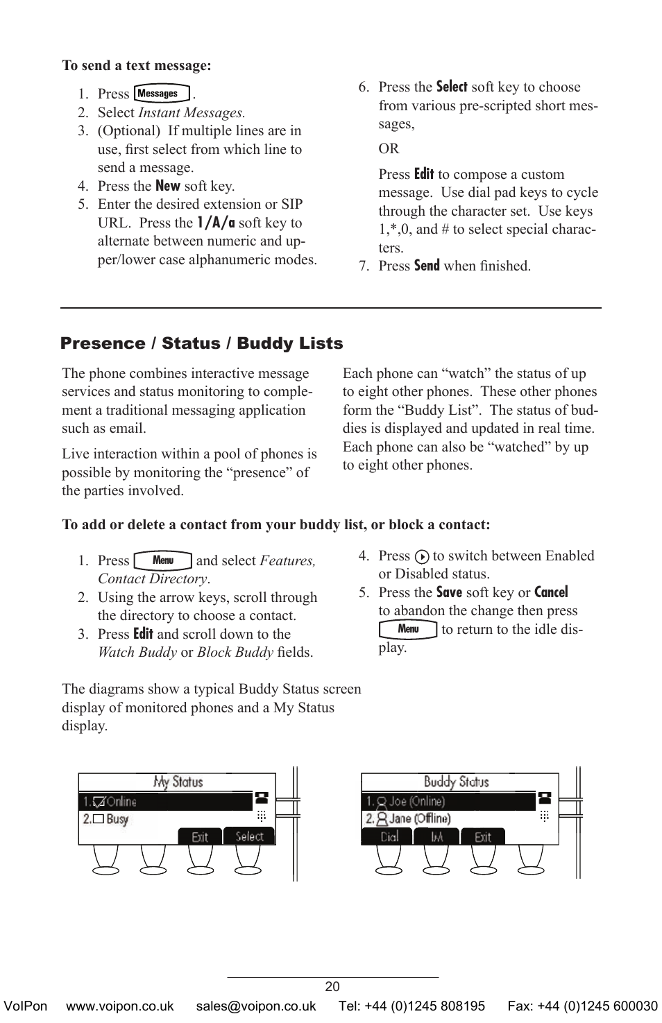 Presence / status / buddy lists | Polycom SoundPoint IP 430 SIP User Manual | Page 23 / 31