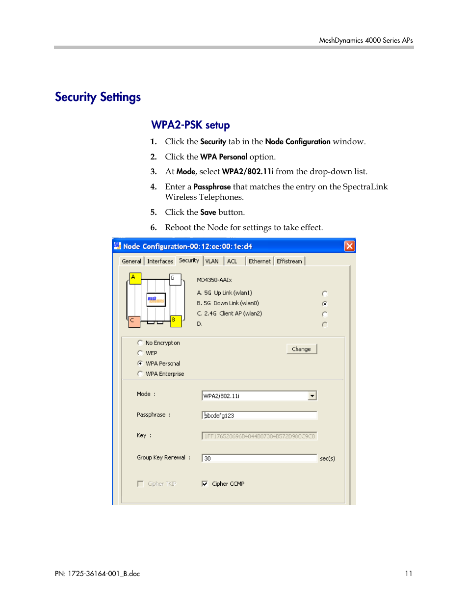 Security settings, Wpa2-psk setup | Polycom MD4000 User Manual | Page 11 / 15