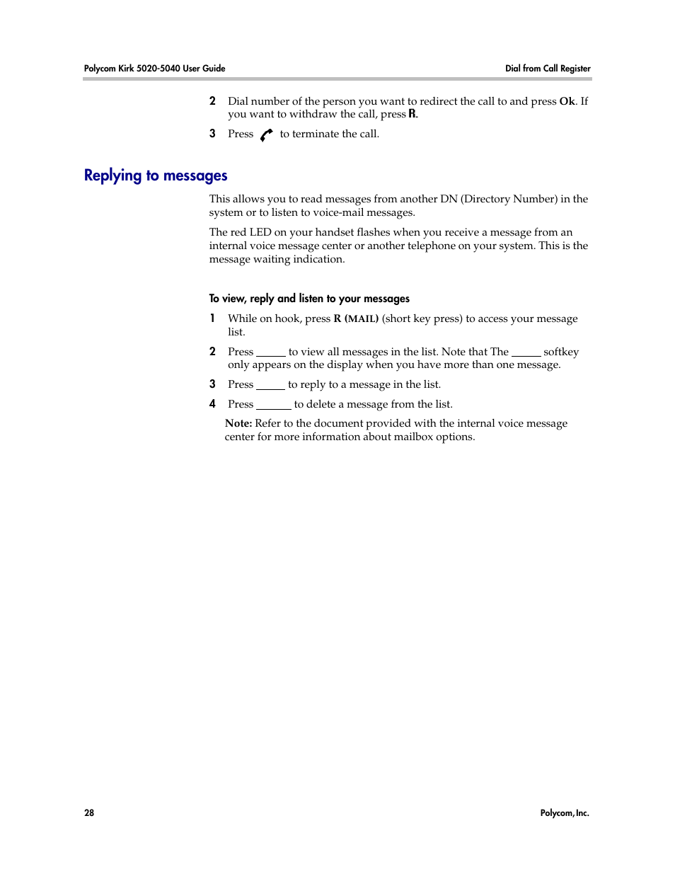 Replying to messages | Polycom KIRK 14158600-HD User Manual | Page 28 / 88