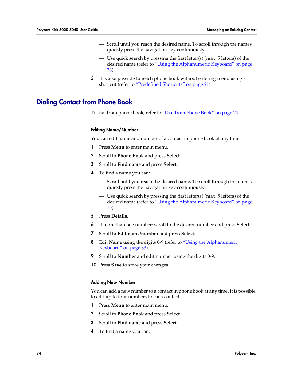 Dialing contact from phone book | Polycom KIRK 14158600-HD User Manual | Page 34 / 88